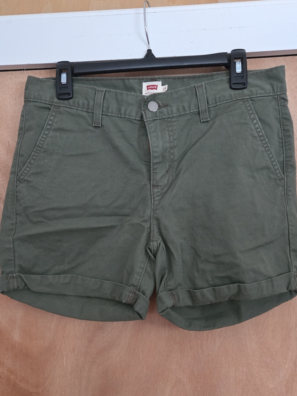 Levi's Olive Green Roll-Cuff Cotton Blend Women's Shorts